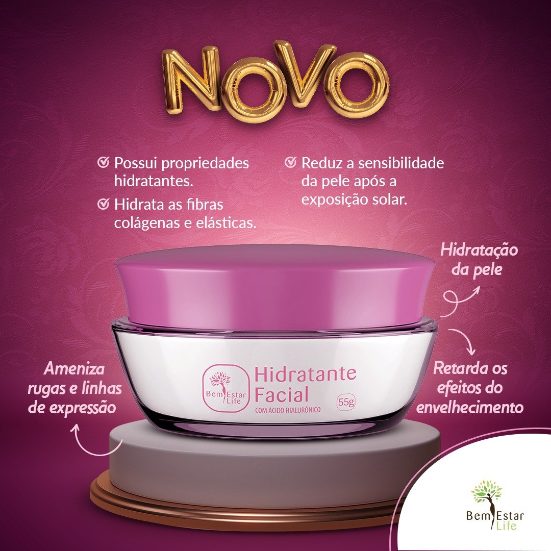 CREME HIDRATANTE FACIAL COM ÁCIDO HIALURONICO