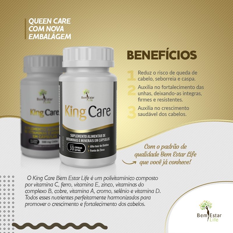 KING CARE suplemento vitaminico cabelo, barba e unha. 