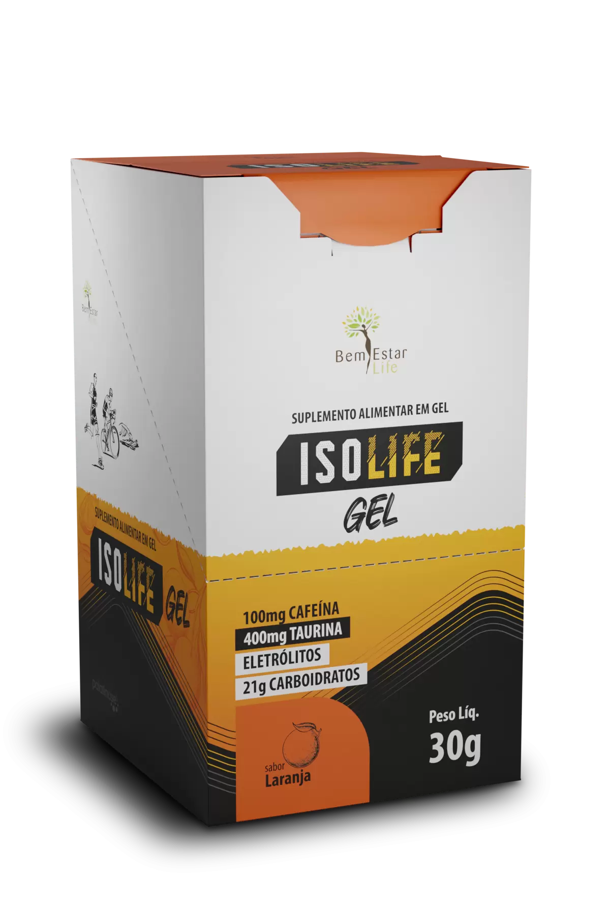 GEL CARBO ISOLIFE COM CAFEINA E TAURINA - 10 SACHE SABOR LARANJA