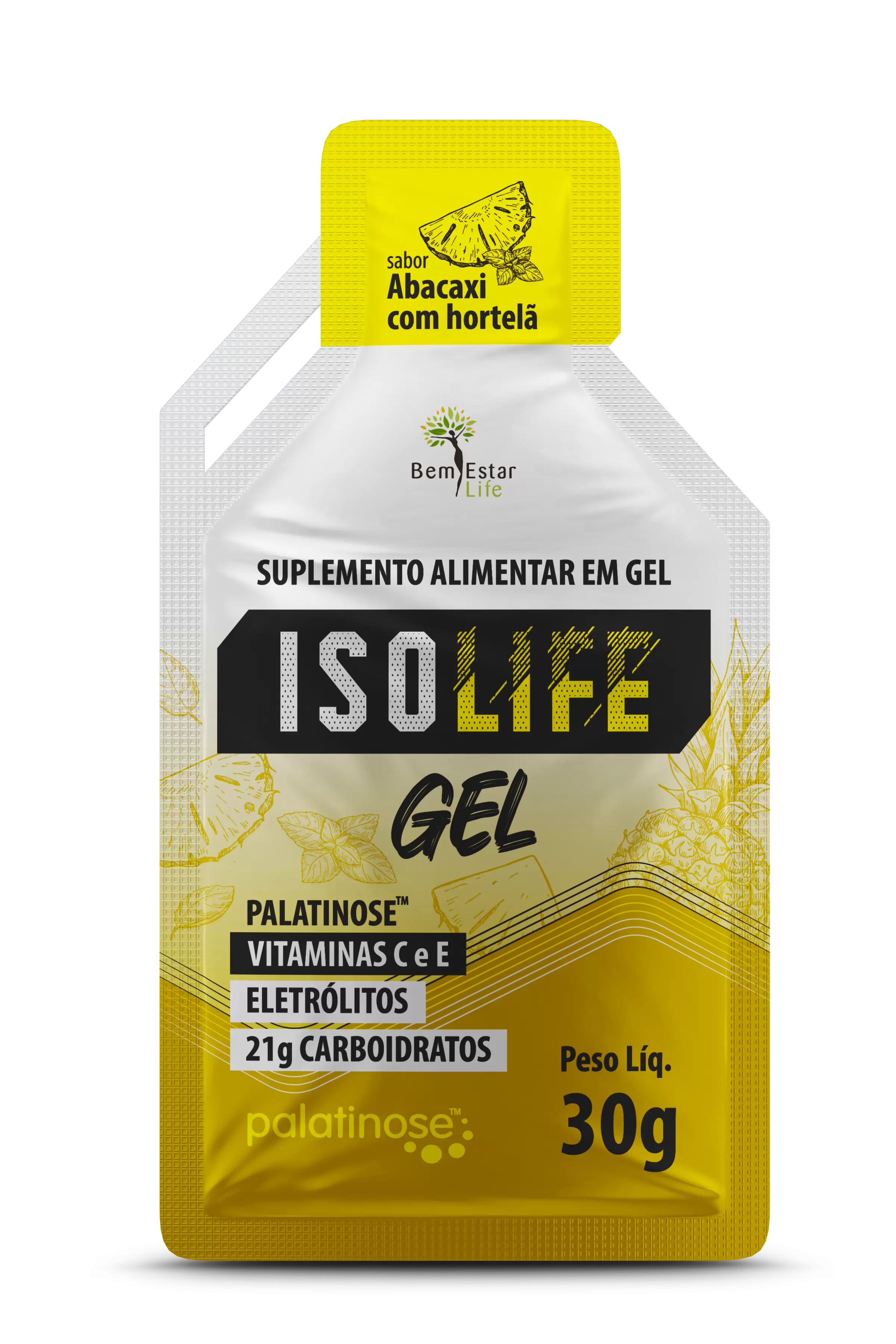 GEL CARBO ISOLIFE COM VITAMINAS C e E - 10 SACHE SABOR ABACAXI COM HORTELÃ