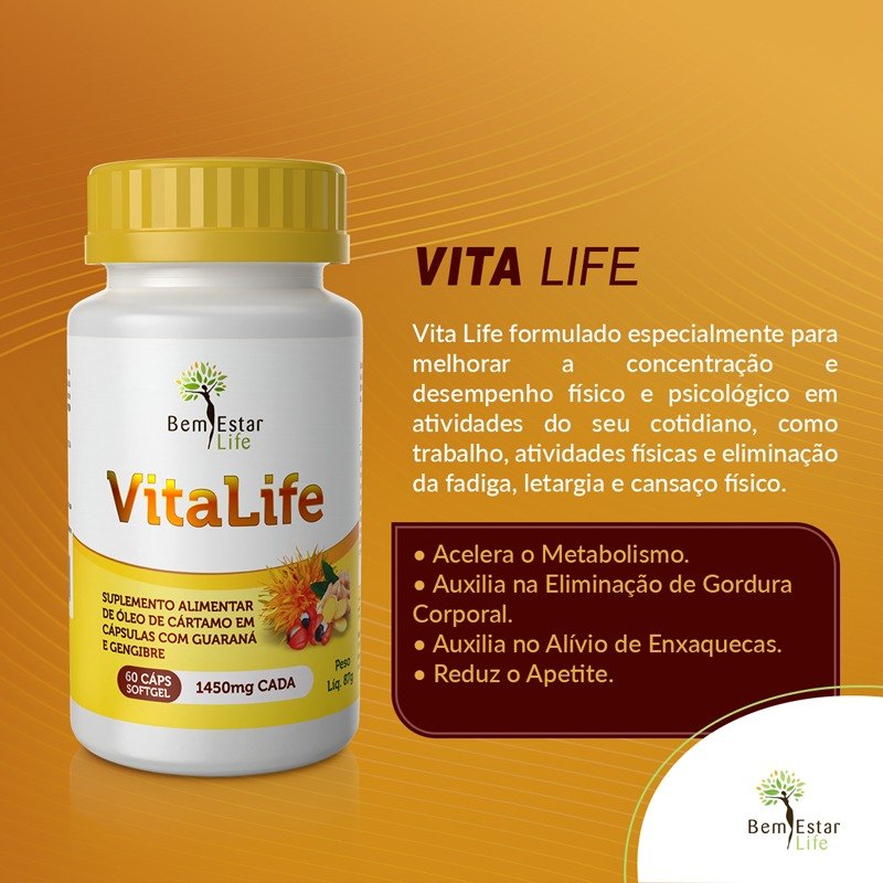 VITALIFE - Óleo de Cartamo, Gengibre e Guarana - 60 CAPS