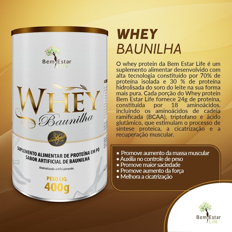 WHEY PROTEIN BAUNILHA 400 GR, *70% ISOLADO / 30% HIDRIOLISADO*