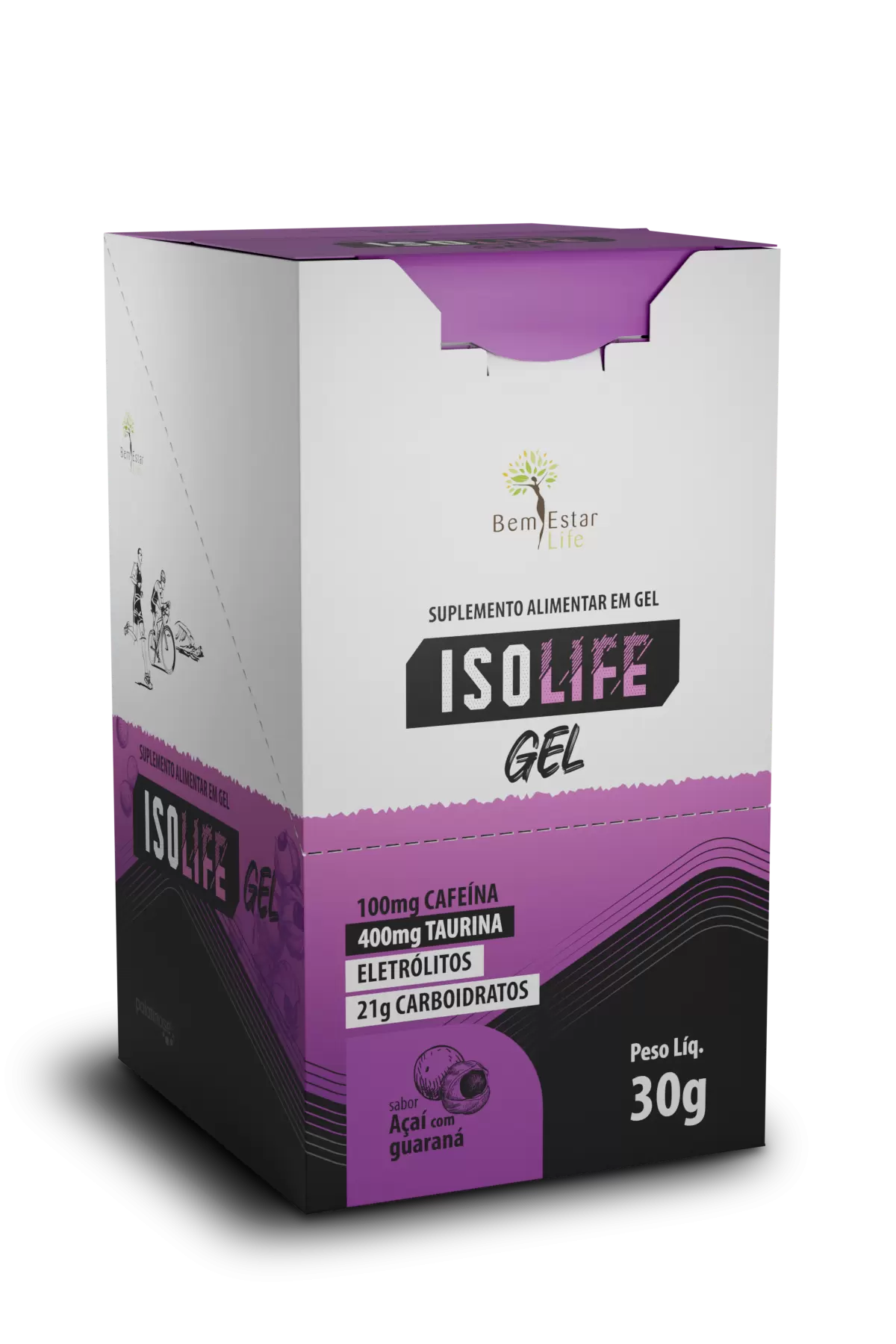 GEL CARBO ISOLIFE COM CAFEINA E TAURINA - 10 SACHE SABOR AÇAI COM GUARANÁ